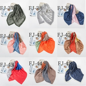 Collage of 90cm satin square scarves showing diverse colorful patterns and glossy textures