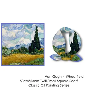 Van Gogh Wheat Field oil painting silk scarf square neckerchief 53cm x 53cm size