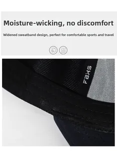 Detail of widened sweatband on baseball cap featuring moisture-wicking fabric and FBXS logo