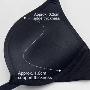 Push-up backless bra in black showing thick inner cup padding and thin edges
