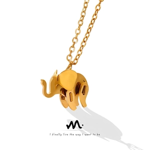 Elephant Pendant Necklace 18K Gold Plated Titanium Steel Geometric Niche Design Korean Minimalist Jewelry For Women