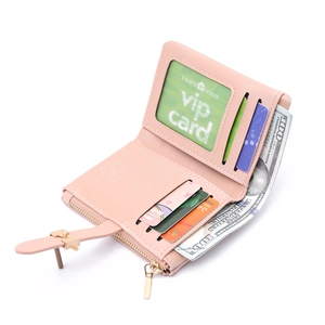 Rosa minimalistische kurze Klappbrieftasche mit Kartenfächern und Reißverschlussfach