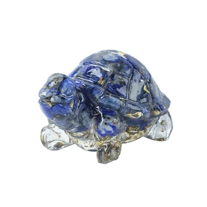 Cute crystal turtle figurine with blue stones and gold foil for desk decoration