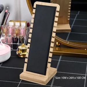 Minimalist bamboo necklace display stand with black padding, size 10x26x10cm