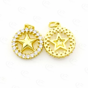 Gold star pendants with sparkling zircons and hollow out designs for DIY jewelry making