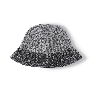 Winter chunky knit bucket hat with grey and black mixed wool texture for outdoor warmth