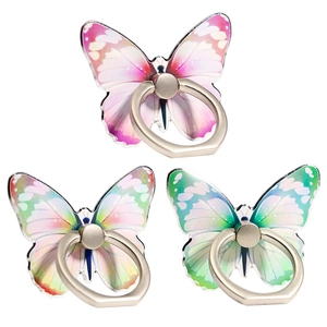 Cute butterfly phone ring holder set with colorful gradient wings and metal stand