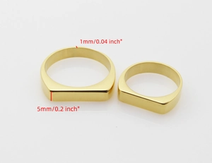 Close-up of golden signet rings with dimensions 5mm width and 1mm thickness