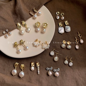 Baroque natural pearl earrings collection with vintage gold and silver floral designs