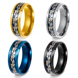 Vintage Dragon Ring 304 Stainless Steel Chinese Ethnic Style Punk Band For Men Women Wide Polished