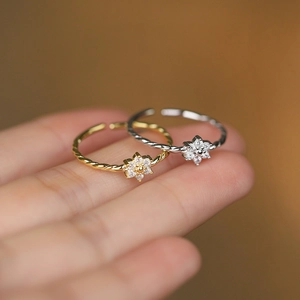 S925 sterling silver flower rings with cubic zirconia and twisted rope band