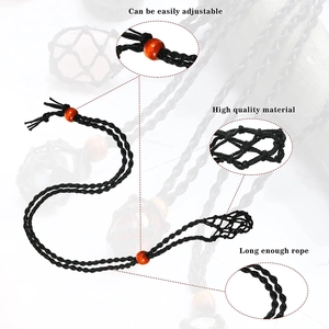 Detail view of adjustable black woven necklace cord with wooden bead and high-quality material