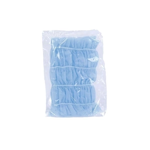 Blue disposable non-woven elastic headbands for spa and beauty salon in plastic packaging