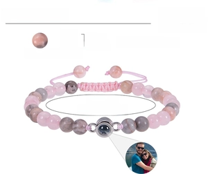 Detailed specs of zebra stone and pink crystal projection bracelet with 6mm beads