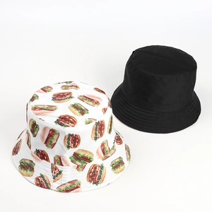 Chapeau bob réversible avec imprimé hamburger et finition classique en coton noir