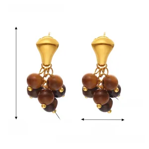 Detailed view of tiger's eye stone cluster earrings with stainless steel posts and sizes