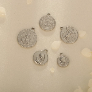 Religious stainless steel round pendant necklaces with diverse patterns and figure engravings