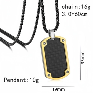 Carbon fiber military dog tag pendant necklace for men with gold rivet accents