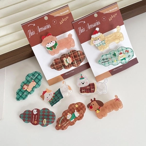Christmas dog and wave pattern hair clips set in acrylic for girls hair styling