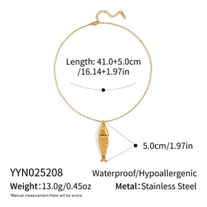 Detailed technical specifications for golden koi fish necklace in stainless steel