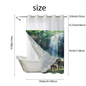 Detailed size chart for waffle elephant shower curtain, 180x188cm dimensions and features