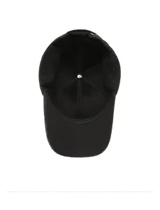 Detail of winter baseball cap showing warm fleece lining and fold-down earflaps
