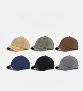 Six different colors of soft top washed cotton baseball caps in a grid display
