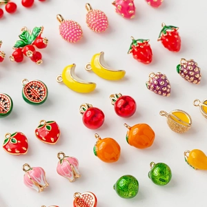 Colorful fruit-shaped enamel charms in gold-plated brass for DIY jewelry making