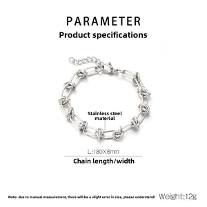 Macro detail of silver stainless steel chain link bracelet with 180mm length specification