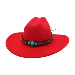 Classic red felt cowboy hat with ethnic turquoise stone band for men and women
