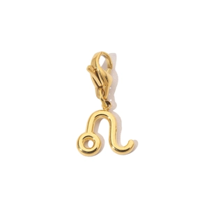 Detailed macro view of 14K gold Leo zodiac charm with secure lobster clasp fastening