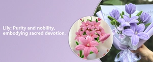DIY handcrafted lily flower kit featuring pink and purple chenille stems with ribbons
