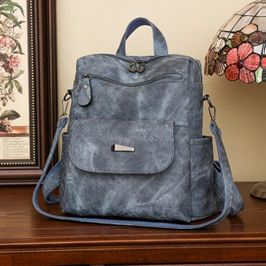 Blauer Vintage-Rucksack aus weichem Leder mit großem Fassungsvermögen für Damen