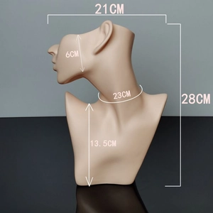 Detailed side profile of a black PVC bust display with precise measurements in centimeters