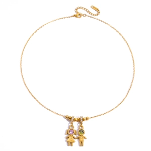 Collana in acciaio inossidabile placcato oro 18K con ciondoli bimba rosa e bimbo verde