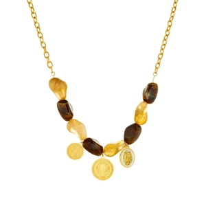 Vintage gold-plated chain necklace with Maillard beaded accents and embossed coin pendants