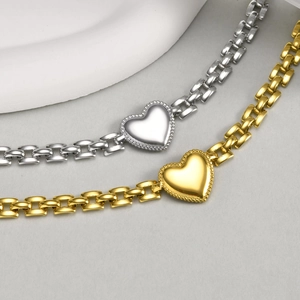 Stainless Steel Heart Pendant Bracelet For Women With Watchband Chain And Adjustable Extension Minimalist Ins Style