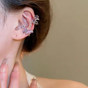 Elegant purple zircon butterfly ear clips for women without piercings in sweet style