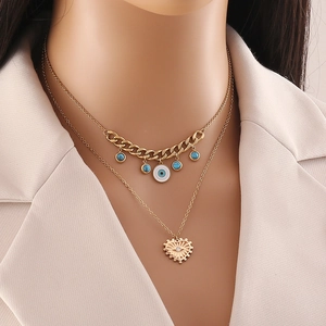 Layered Evil Eye Necklace Stainless Steel Gold Plated Zirconia Heart Pendant Jewelry For Women Trendy Stylish Gift