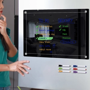 Magnetic black acrylic dry erase board for fridge with six vibrant color markers