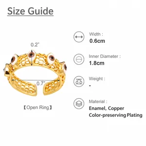Dimensions détaillées pour la bague œil maléfique ajourée en or avec accents de goutte d'huile