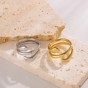 Minimalist Stainless Steel Multi-Layer Spiral Ring For Women 18K Gold Plated Adjustable Open Geometric Finger Jewelry