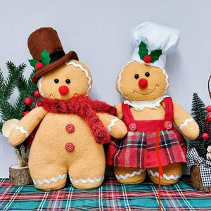 Christmas gingerbread gnome plush dolls set with hat and scarf for holiday decoration