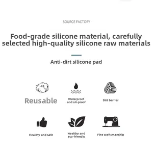 Detail icons showing food-grade silicone material and waterproof features of kneading mat
