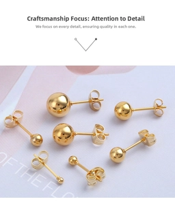 Detailed set of polished golden ball stud earrings in various sizes from 3mm to 8mm