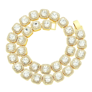 Luxurious gold-plated Cuban link necklace for men with square-cut sparkling crystals