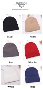 Detailed grid showing six classic colors of soft knit beanies for autumn winter fashion