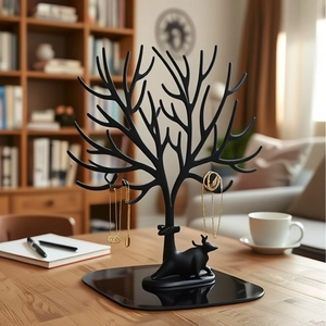 Deer Antler Jewelry Organizer Stand Tree Display Rack With Tray For Earrings Rings Bracelets PP Plastic