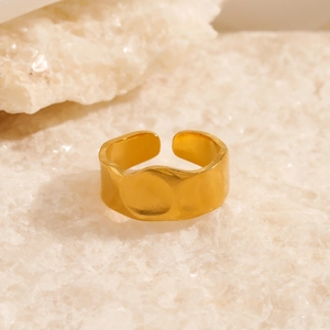 Adjustable golden hammered stainless steel ring with minimalist irregular wavy design