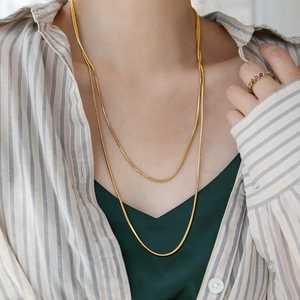 Elegant gold double layered snake chain necklace in titanium steel for women
